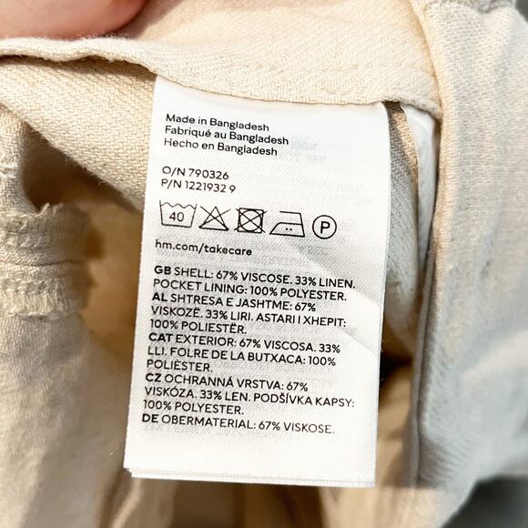 H&M High Rise Pleated Front Linen Wide Leg Ankle Pants Cream 8 - Picture 8 of 11